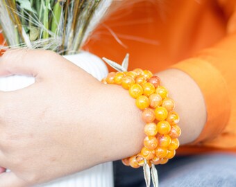 Marbled Orange with Feathers Bracelet