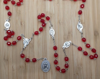 Seven Sorrows of Mary Rosary with Bright Red Beads