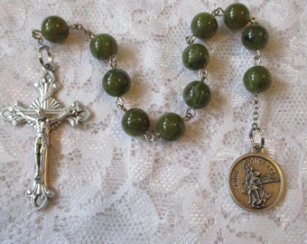 St. Michael/Police Officer, Green Single Decade Rosary with Gift Bag