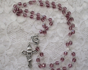 First Communion, Pink/Light Amethyst Rosary