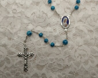 St. Mary, Blue Marbled Single Decade Rosary with Gift Bag