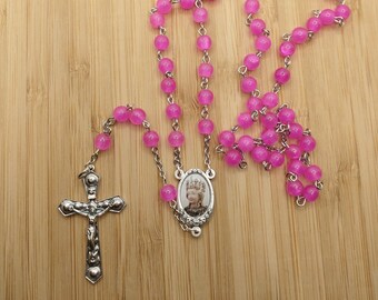 St. Agatha Bright Pink Rosary, Breast Cancer Awareness Rosary for Women