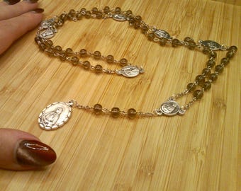 Seven Sorrows of Mary Rosary with Smoky Gray Beads
