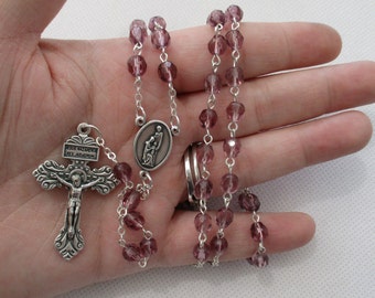 Holy Family/Holy Spirit, Pink/Light Amethyst Rosary