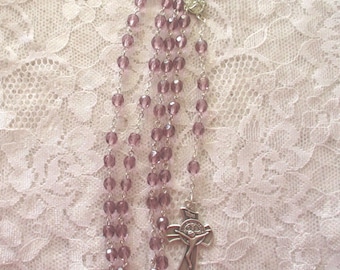 St. Theresa of Lisieux/St. Benedict, Pink/Light Amethyst Rosary