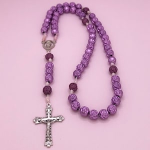 Miraculous Medal & Sacred Heart Purple Rose Sturdy Rosary