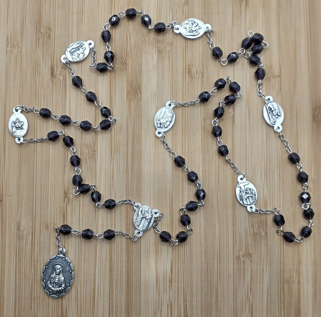 Seven Sorrows of Mary Rosary With Dark Purple Beads - Etsy