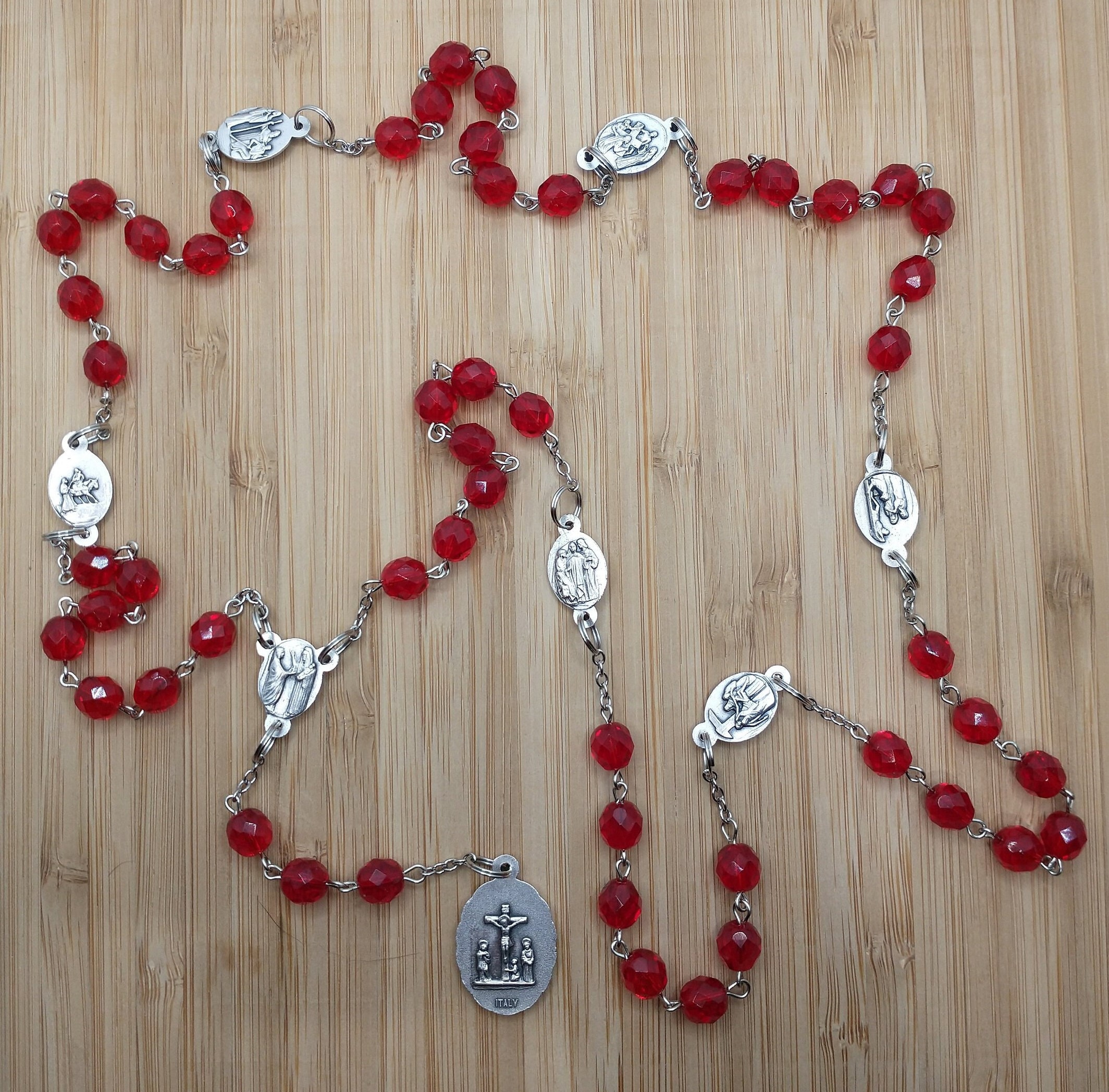 Seven Sorrows of Mary Rosary With Bright Red Beads - Etsy