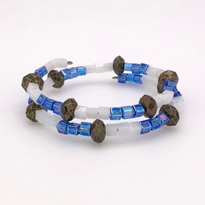 Blue, White and Bronze Bead Bracelet