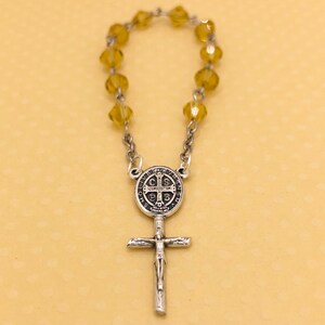 St. Benedict, Yellow Small/Portable Single Decade Rosary with Gift Bag