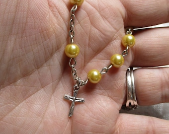 Yellow/Soft Gold Colored Small/Portable Single Decade Rosary with Gift Bag