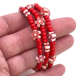Red Flowers with Red Bead Bracelet