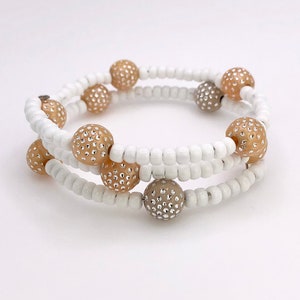 White and Bronze Bead Bracelet