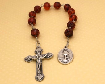 Holy Eucharist and Confirmation, Dark Orange Single Decade Rosary with Gift Bag