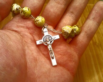 St. Benedict Green Marbled Single Decade Rosary with Gift Bag