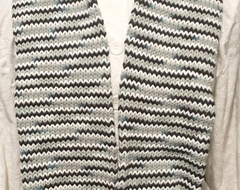 Wonderfully Warm, Doubled, Gray, Blue, White Handmade Scarf