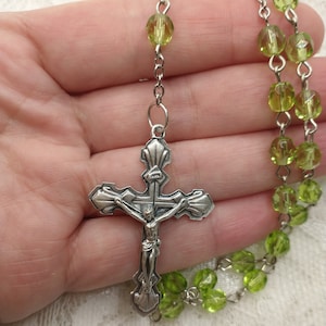 St. Mary and Jesus, Sacred Heart, Green Glass Rosary