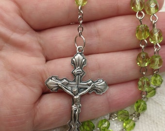 St. Mary and Jesus, Sacred Heart, Green Glass Rosary