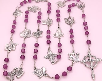 Stations of the Cross Chaplet with Purple Glass Beads