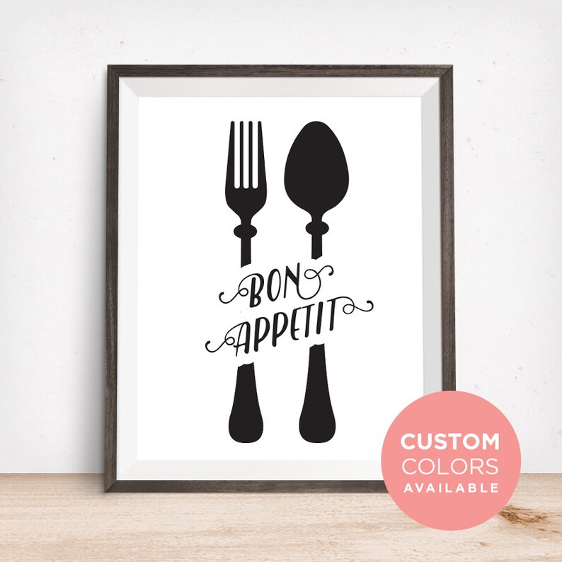 Bon Appetit Kitchen Printable Art Fork and Spoon Wall Art | Etsy