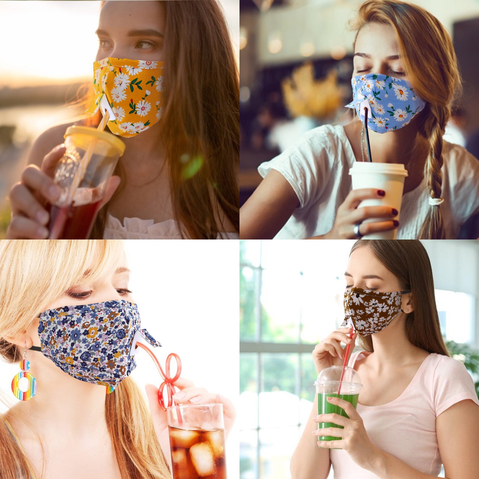 Straw Hole Face Mask with filter pocket Mask with Straw Etsy