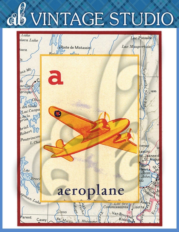 vintage digital collage image of a for aeroplane on a map etsy