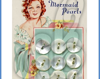 Mermaid Mother-of-Pearl Button Card INSTANT DOWNLOAD