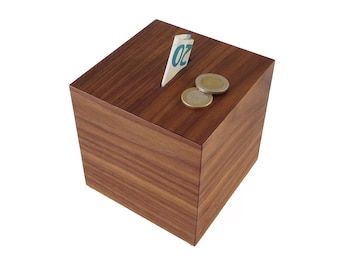 Piggy bank adult wood money box, savings bank tip jar for wedding, wood gifts for men