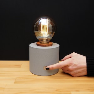 Concrete bedside touch lamp, dimmable edison beton lamp, home gifts for dad