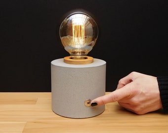 Concrete table lamp, modern dimmable touch lamp beton for bedroom, industrial minimalist lighting