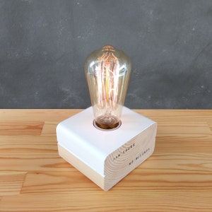 Modern white table led lamp, personalized nordic small wood lamp base, personalized wood anniversary gift for him