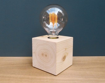 Handmade Wooden Cube Table Lamp: Modern Bedside Accent Light