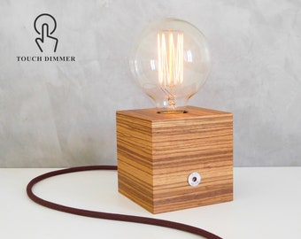 Wooden table lamp with touch dimmer, modern small nightstand lamp, office desk accessories for men, birthday gift for her