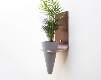 Wooden wall planter stand for concrete cone large pot, indoor floating plant shelves, balcony hanging modern beton pot