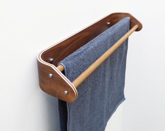 Walnut Double Towel Bar, Wall Mounted Modern Bath Towel Rack, Wooden Bathroom Accessories