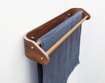 Wooden double towel bar, modern bath towel rack wall mounted, wood bathroom accessories