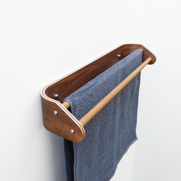 Wooden double towel bar, modern bath towel rack wall mounted, wood bathroom accessories