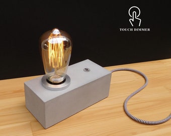 Lampe de table en béton à intensité variable, petite lampe de chevet moderne edison beton touch, décoration industrielle en béton pour la maison