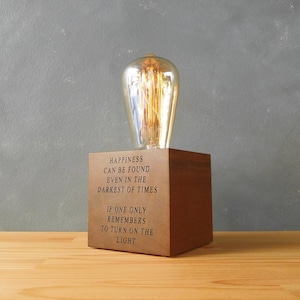 Wood table lamp, custom company award corporate gifts with logo, personalized anniversary gift for dad, graduation gift
