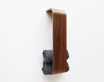 Modern Dark Walnut Wall Mounted Towel Holder: Handmade Spa Decor