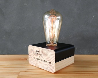 Modern edison led lamp base black, wooden personalised birthday gift for him