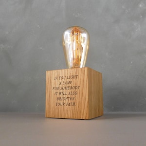Personalized wooden lamp, custom engraved quote on wood block edison light award for student, gift for dad