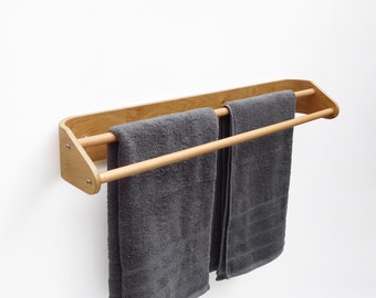 Eiche Doppel Handtuchhalter 76 cm, Moderne Wand befestigtes hölzernes Badezimmerzubehör