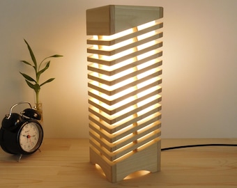 Wooden lamp shade for side table, modern handmade nightstand lamp