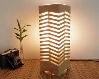 Bedside modern lamp, wooden nightstand lamp shade, handmade housewarming gift new home