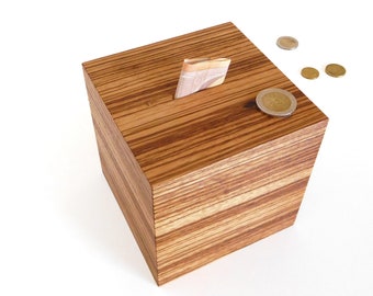 Wood piggy bank adult money box, mens coin bank, wooden cash box for wedding, birthday wood gift ideas for men