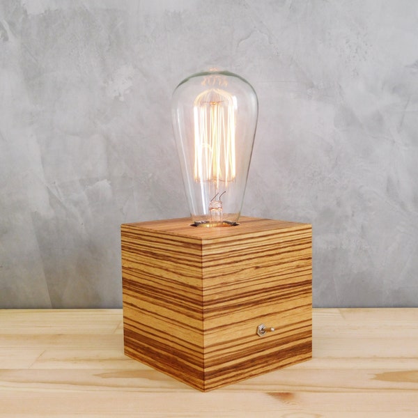 Wooden lamp for nightstand, modern small table lamp for bedroom, wood gift for mens room decor