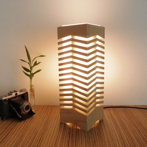 Wooden Table Lamp, Modern Handmade Nightstand Bedside lamp