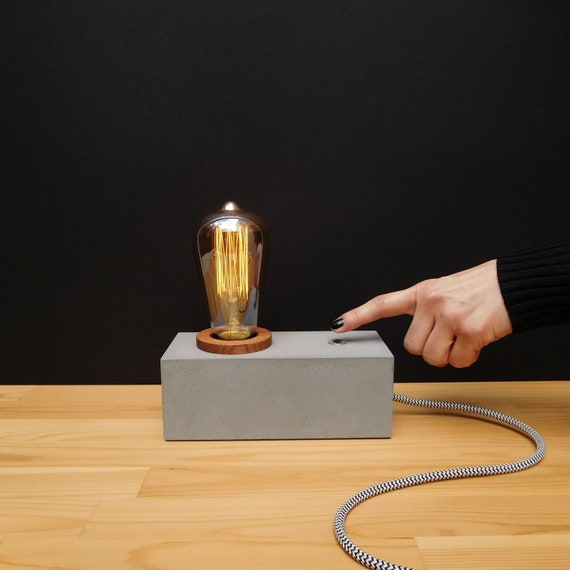Lampada da tavolo in cemento, lampada touch dimmerabile Edison per