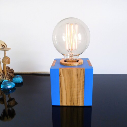 Concrete table lamp base, dimmable small edison bedside lamp, modern mens bedroom shops accessories, gift for him